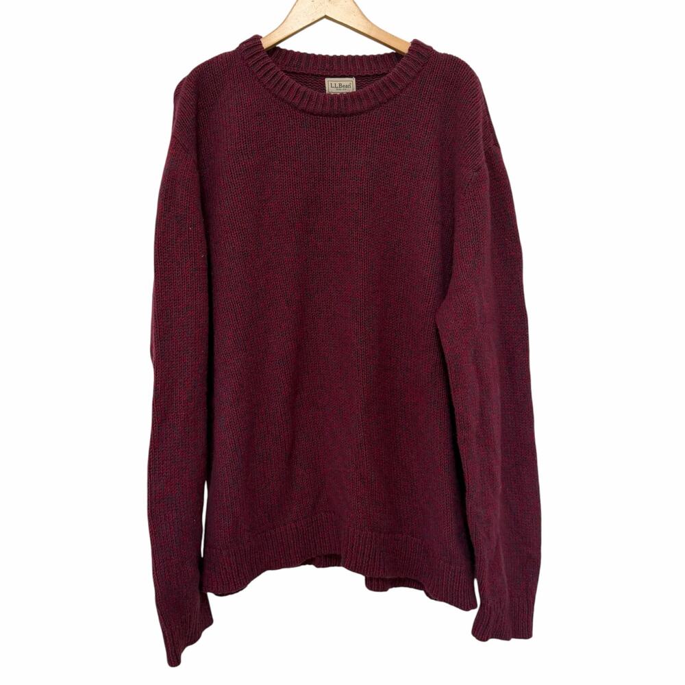 LL Bean Maroon Classic Ragg 100% Lambswool Knit Sweater Sz XXXL